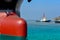 Cargo ship Moored and Mooring bollard with a fixed rope on the front of Bulbous bow ship Logistics and Transportation.