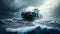 Cargo ship in the open sea stormy weather and brakin. AI generated