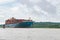 Cargo ship Panama Canal, fully laden Freighter on Panama Canal