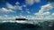 Cargo ship sailing, time lapse clouds and seagulls, sound included