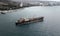 A cargo ship sank in the sea off the coast. Abandoned rusty tanker ran aground
