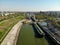 A cargo ship-tanker loaded with oil leaves the first lock of the Volga-Don Shipping Canal. Volgograd. Russia