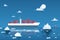 Cargo ship transporting containers in the Arctic Ocean, vector illustration