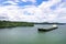 Cargo Ship and Tug Boat at Lake Gatun, Panama Canal, Panama. Central America Man made Lake