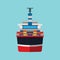 Cargo ship vector flat icon container transportation. Delivery boat front view industry vessel export. Ocean tanker global