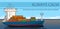 Cargo ship. Vector. Logistics services sea & ocean. Ship transportation containers. Flat cartoon design. Isolated object. Boat Fre