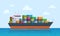 Cargo ship. Vessel port, export or import tanker shipping. International sea logistic. Marine transport and delivery
