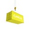 Cargo shipping container in yellow with an inscription delivery loading concept the crane lifts the container on white background