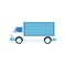 Cargo and shipping white truck with blue trailer side view in flat style.