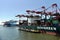 Cargo ships in the container terminal of Newark, NJ.