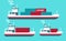 Cargo ships isolated vector illustration, flat cartoon big or small shipping freighter boats