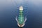 Cargo tanker with oil products floats on water in the Gulf of the North Seas, aerial view