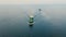 Cargo tanker with oil products floats on water in the Gulf of the North Seas, aerial view