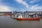 Cargo tanker vessel in sea port Rotterdam, Netherlands.