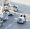 Cargo towing tractors at an airport