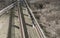 Cargo train over Cernavoda Bridge next to A2 highway in Romania