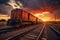 Cargo train at sunset. International train transport