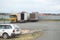 Cargo transportation lorries vans in motor transport depot on cl