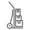 Cargo trolley line icon, delivery symbol, Hand truck vector sign on white background, Delivery trolley with boxes icon