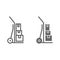 Cargo trolley line and solid icon, delivery symbol, Hand truck vector sign on white background, Delivery trolley with