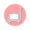 Cargo trolley with a suitcase sticker icon. Simple thin line, outline vector of web icons for ui and ux, website or mobile