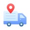 Cargo truck with map pin showing concept icon of cargo location, delivery tracking vector