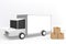 Cargo trucks and export boxes placed on a white background.3D rendering