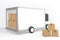 Cargo trucks and export boxes placed on a white background.3D rendering