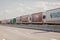 Cargo trucks queue at the Romanian-Bulgarian border crossing