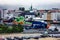 Cargo vessel in port of Bergen, Norway. Multipurpose cargo Norwegian ship on the berth in port of Bergen.