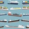 Cargo vessels and tankers shipping delivery bulk carrier freight boat seamless pattern background vector illustration