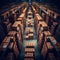 Cargo warehouse with rows of boxes. 3d rendering toned image