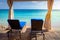 Caribbean beach with gazebo and lounge chairs, Montego Bay, Jamaica