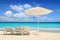 Caribbean beach parasol white umbrella hammocks