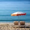 Caribbean beach sunny umbrella and deck chairs