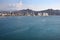 Caribbean coastline of Santa Marta, Colombia from the sea showing the skyline of the city