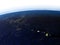 Caribbean islands at night on realistic model of Earth