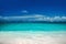 Caribbean sea and boat on the shore, beautiful panoramic view