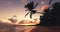 Caribbean sea and exotic tropical island with palm tree beach sunset