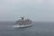 The Caribbean Sea - May 26, 2020: Aerial shot of Carnival Vista anchored at sea in the fog. Grey foggy sky in the background