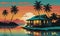 Caribbean Sunset Serenity: Bungalow Silhouettes in Reflective Tranquility