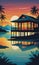 Caribbean Sunset Serenity: Bungalow Silhouettes in Reflective Tranquility