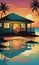 Caribbean Sunset Serenity: Bungalow Silhouettes in Reflective Tranquility