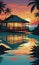 Caribbean Sunset Serenity: Bungalow Silhouettes in Reflective Tranquility