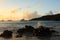 Caribbean sunset, silhouett of boats and yachts