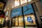 A Caribou Coffee shop storefront on Nicollet Mall in downtown Minneapolis at night