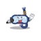 Caricature character of dive glasses happy singing with a microphone