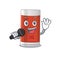 Caricature character of glass of apple juice happy singing with a microphone