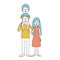 Caricature color sections and blue hair of family mother and father with boy on his back