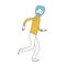 Caricature color sections and blue hair of full body man bearded running